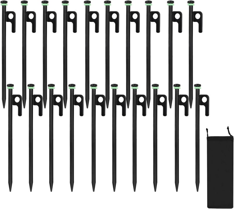 HOLANHING 20Pcs Tent Stakes, 8in Heavy Duty Tent Stakes with Storage Pouch, Dia 0.35" Forged Steel Stakes for Tent Used on Rocks, Snowfield(20Pcs 8in Stakes) - Image 1